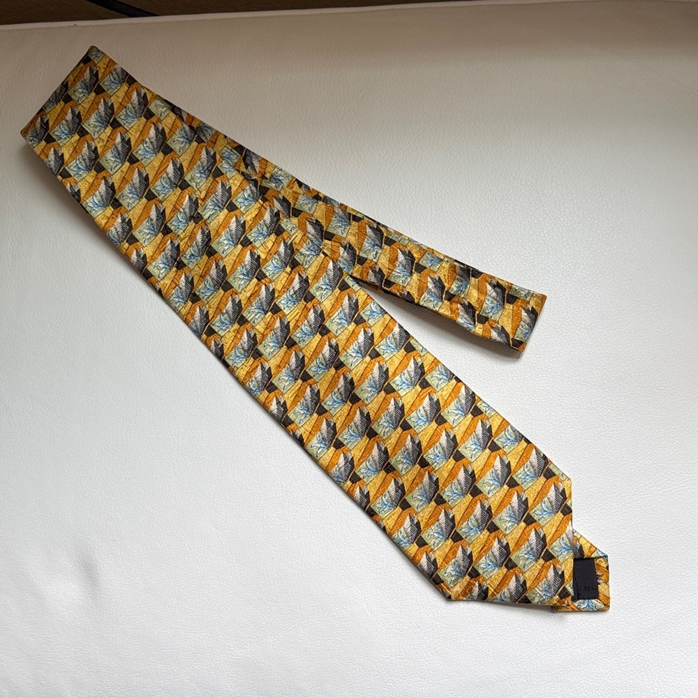 Ermenegildo Zegna Gold and Blue Geometric Silk Tie